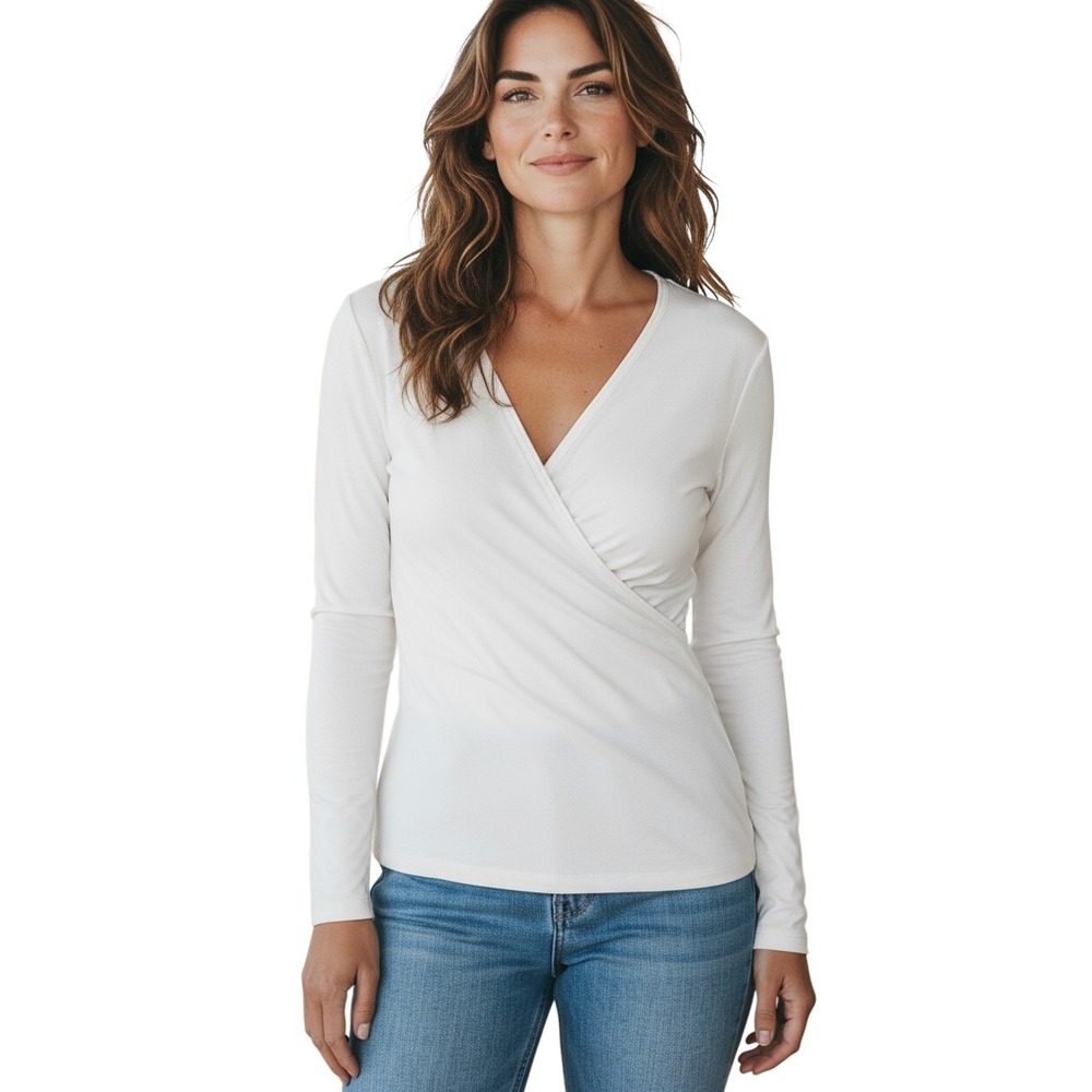 Lululemon White Long Sleeve Wrap V Neck Athletic Top Women's‎ Size 6